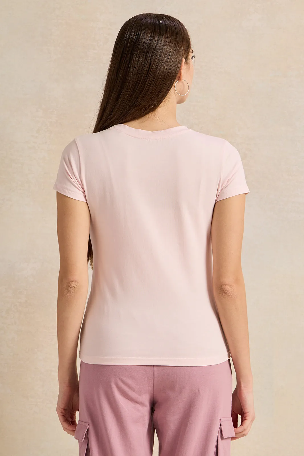 Women Pink Basic Crew Neck T-Shirt sold by Redtag product image thumbnail 3