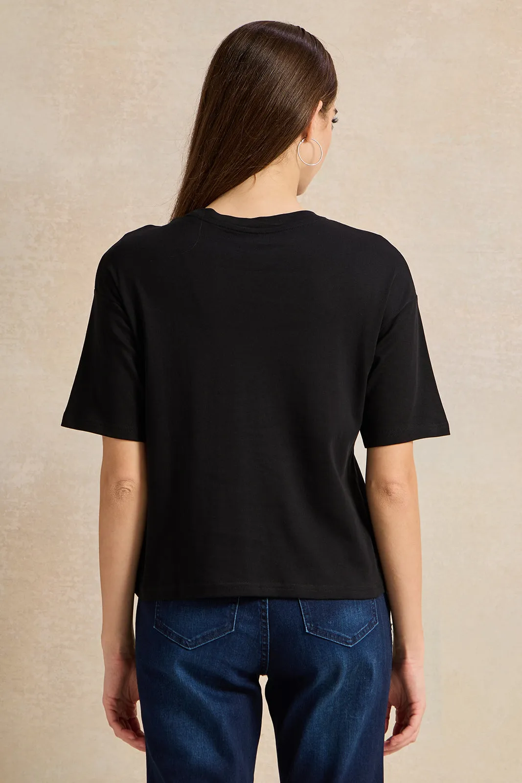 Women Black Embroidered T-Shirt sold by Redtag product image thumbnail 3