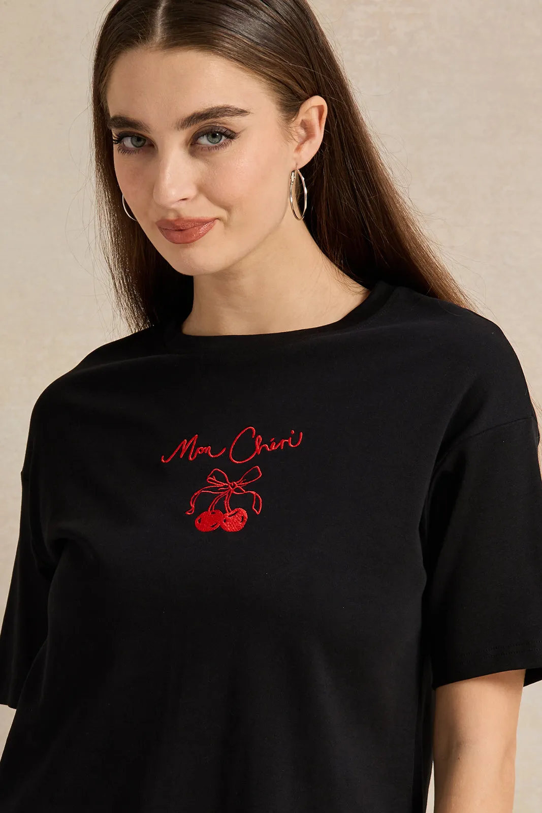 Women Black Embroidered T-Shirt sold by Redtag product image thumbnail 4