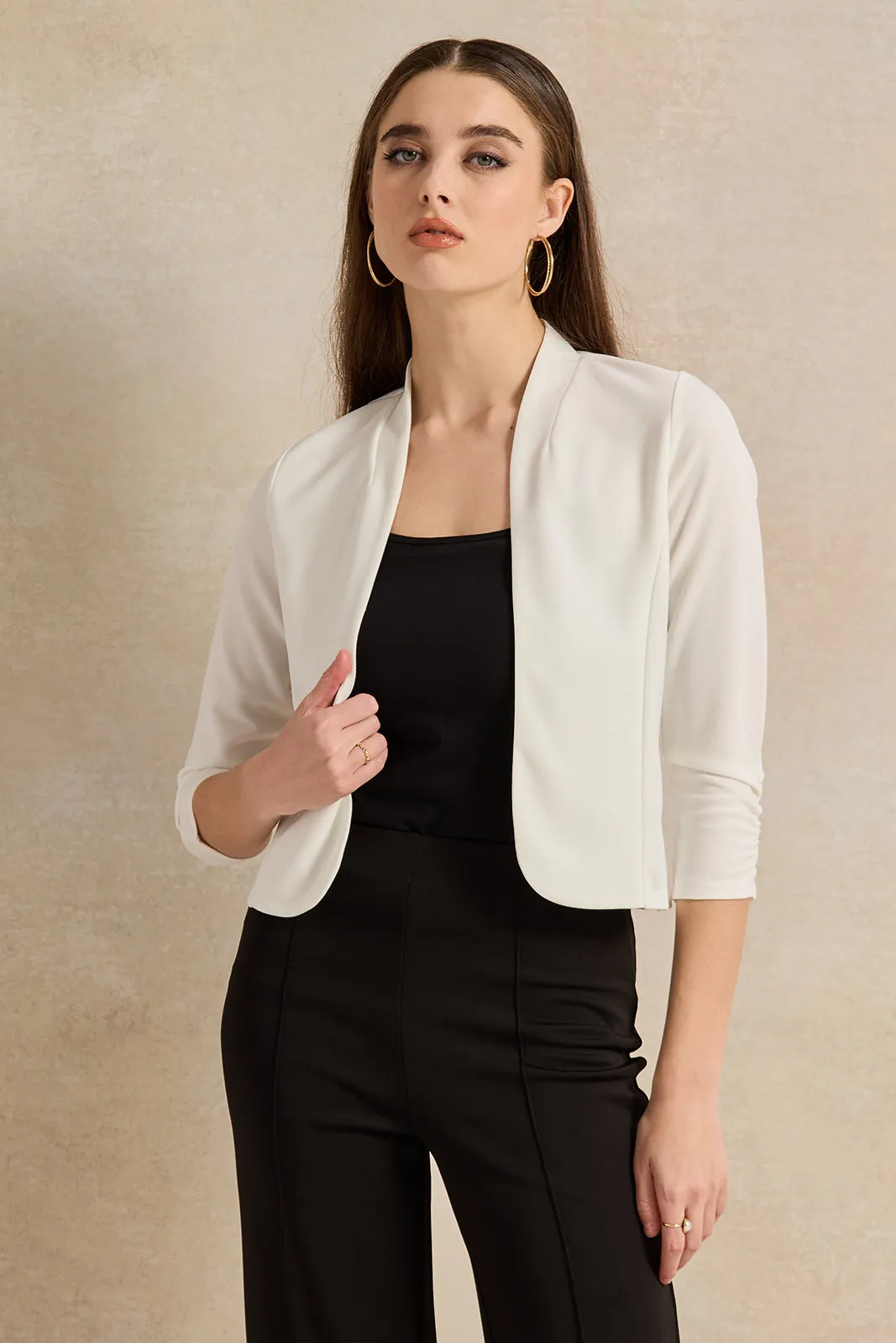 Women Ivory Cropped Long Sleeve Jacket sold by Redtag