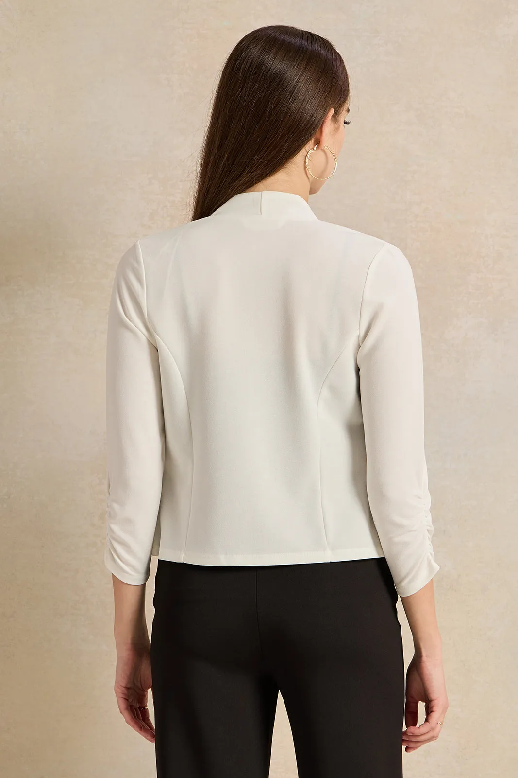 Women Ivory Cropped Long Sleeve Jacket sold by Redtag product image thumbnail 3