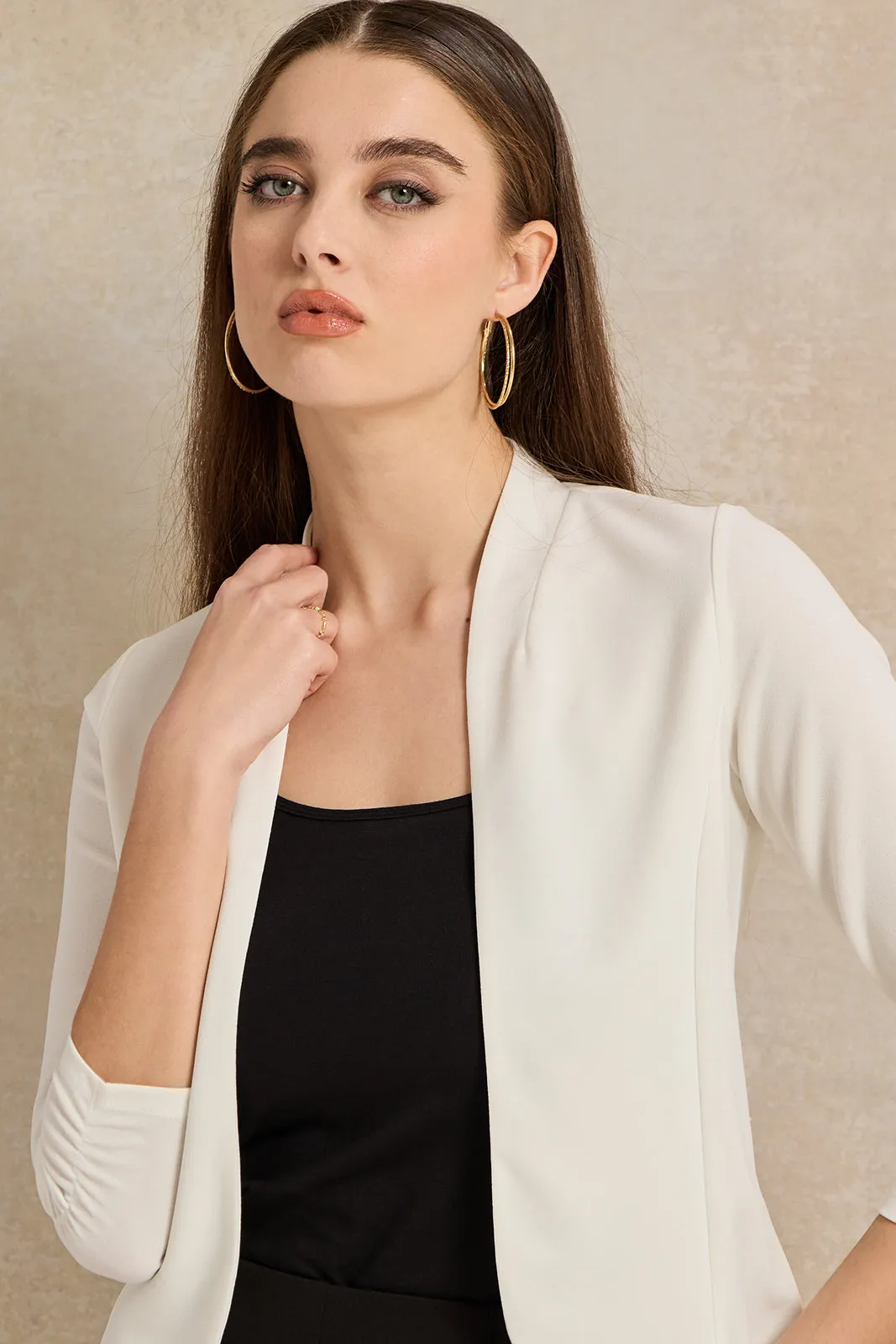 Women Ivory Cropped Long Sleeve Jacket sold by Redtag product image thumbnail 4