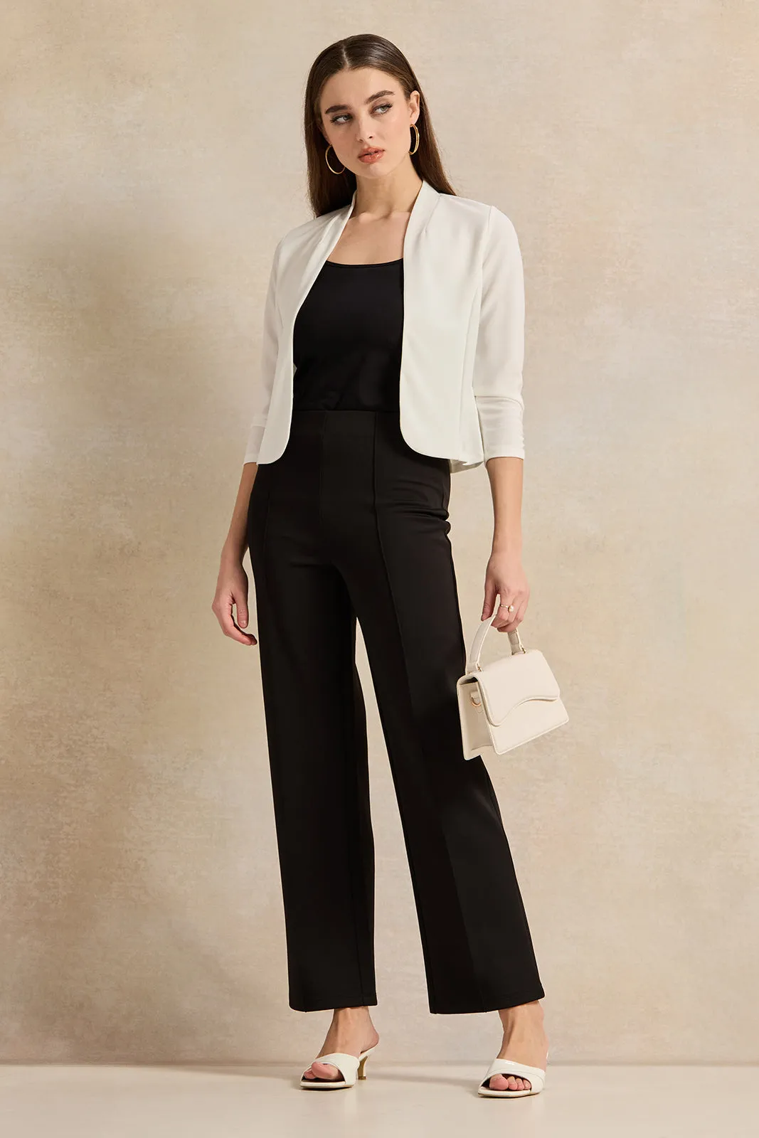 Women Ivory Cropped Long Sleeve Jacket sold by Redtag product image thumbnail 2