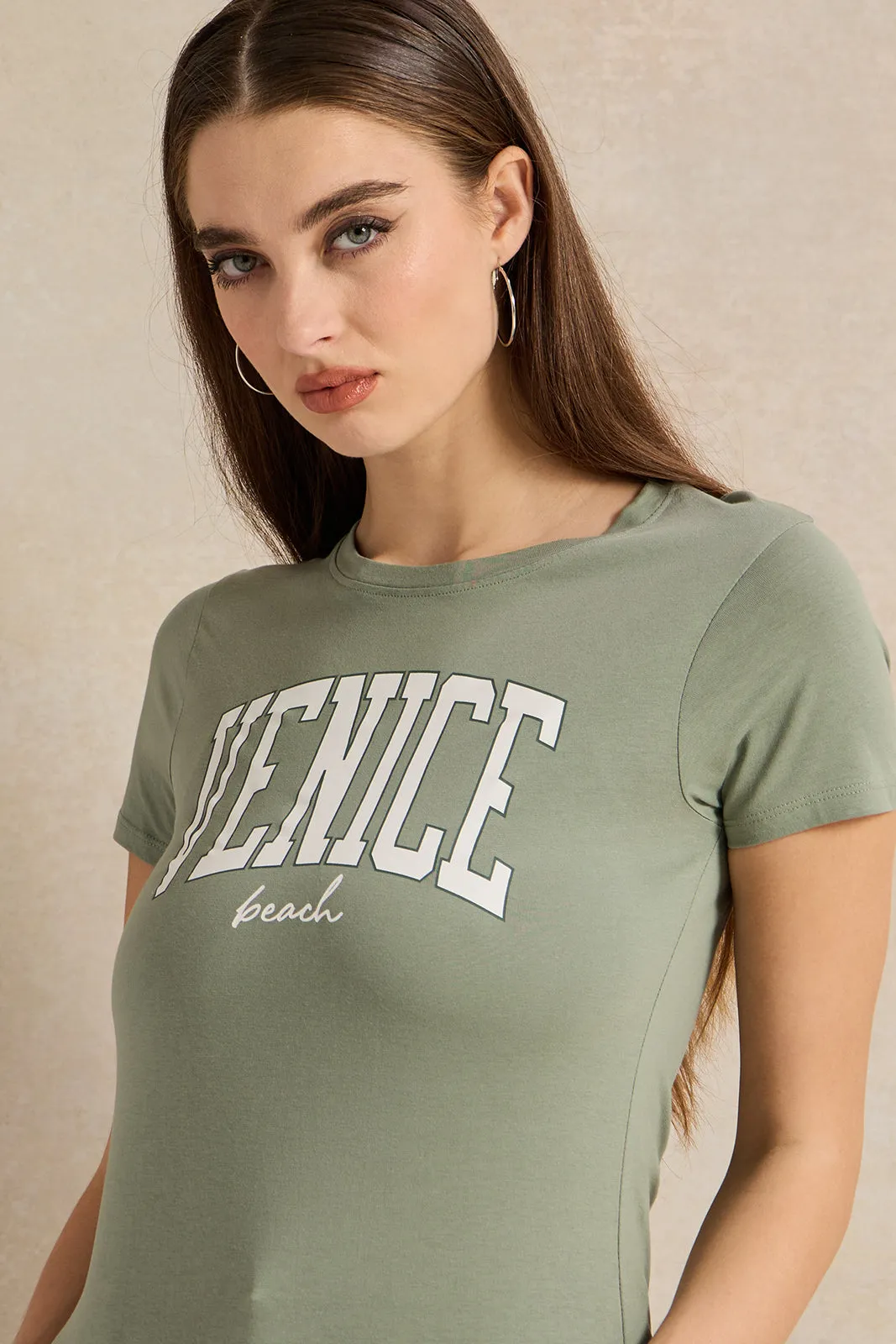 Women Green Printed T-Shirt sold by Redtag product image thumbnail 4
