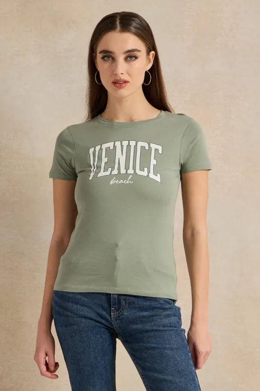 Women Green Printed T-Shirt sold by Redtag