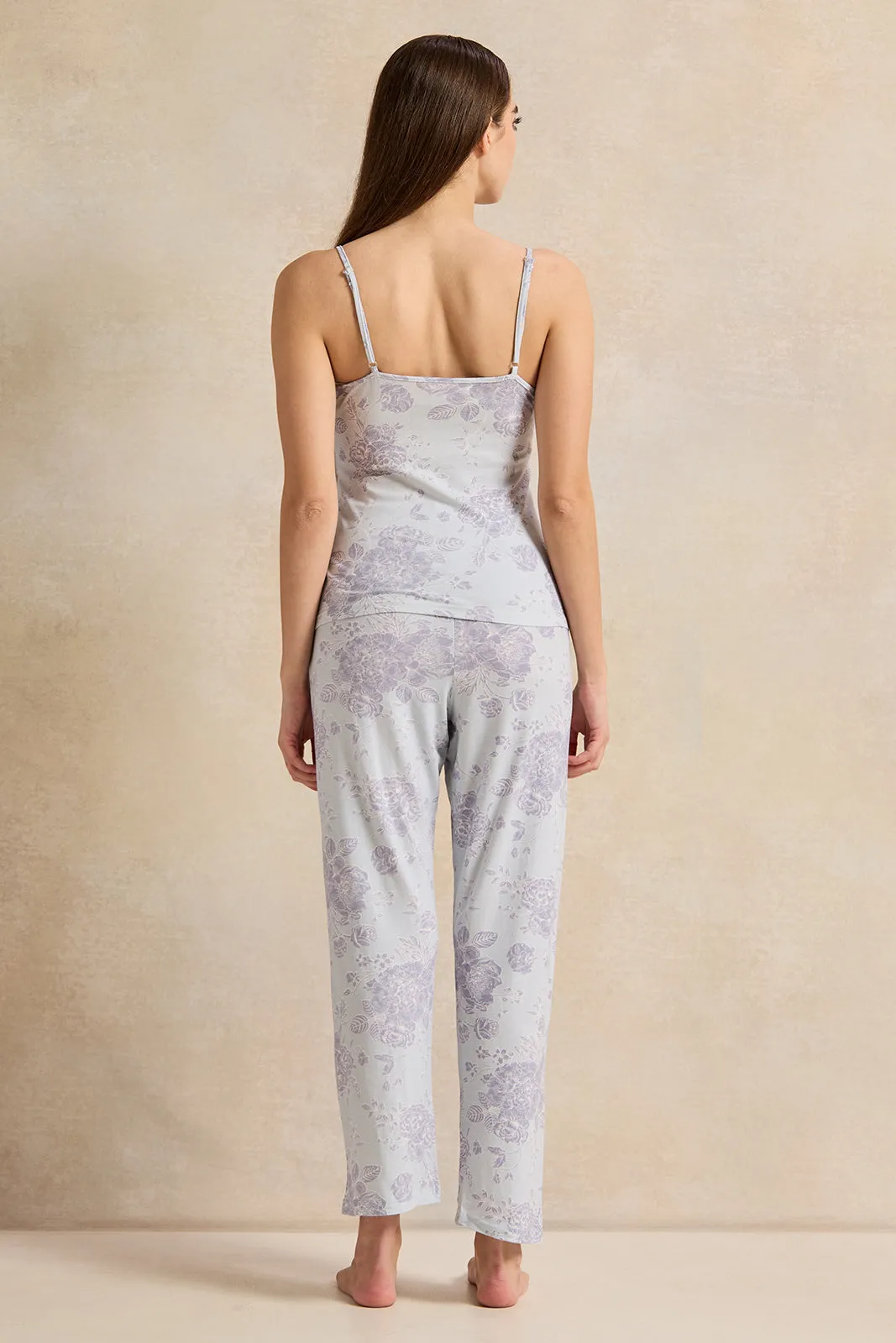 Women Blue Printed Cami Set With Lace (2 Piece) sold by Redtag product image thumbnail 4