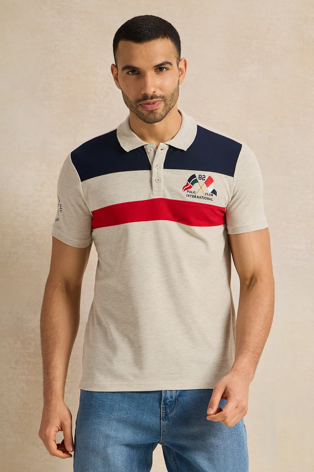 Men Grey Casual Polo T-shirt sold by Redtag
