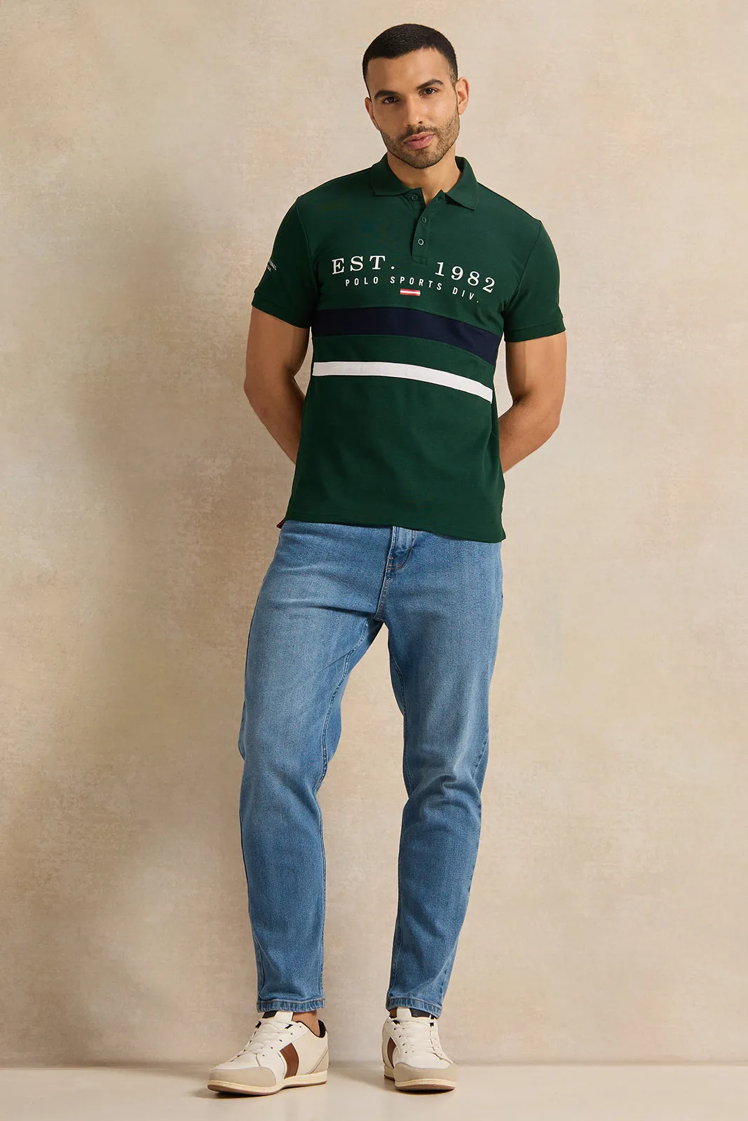 Men Green Casual Polo T-shirt sold by Redtag product image thumbnail 2