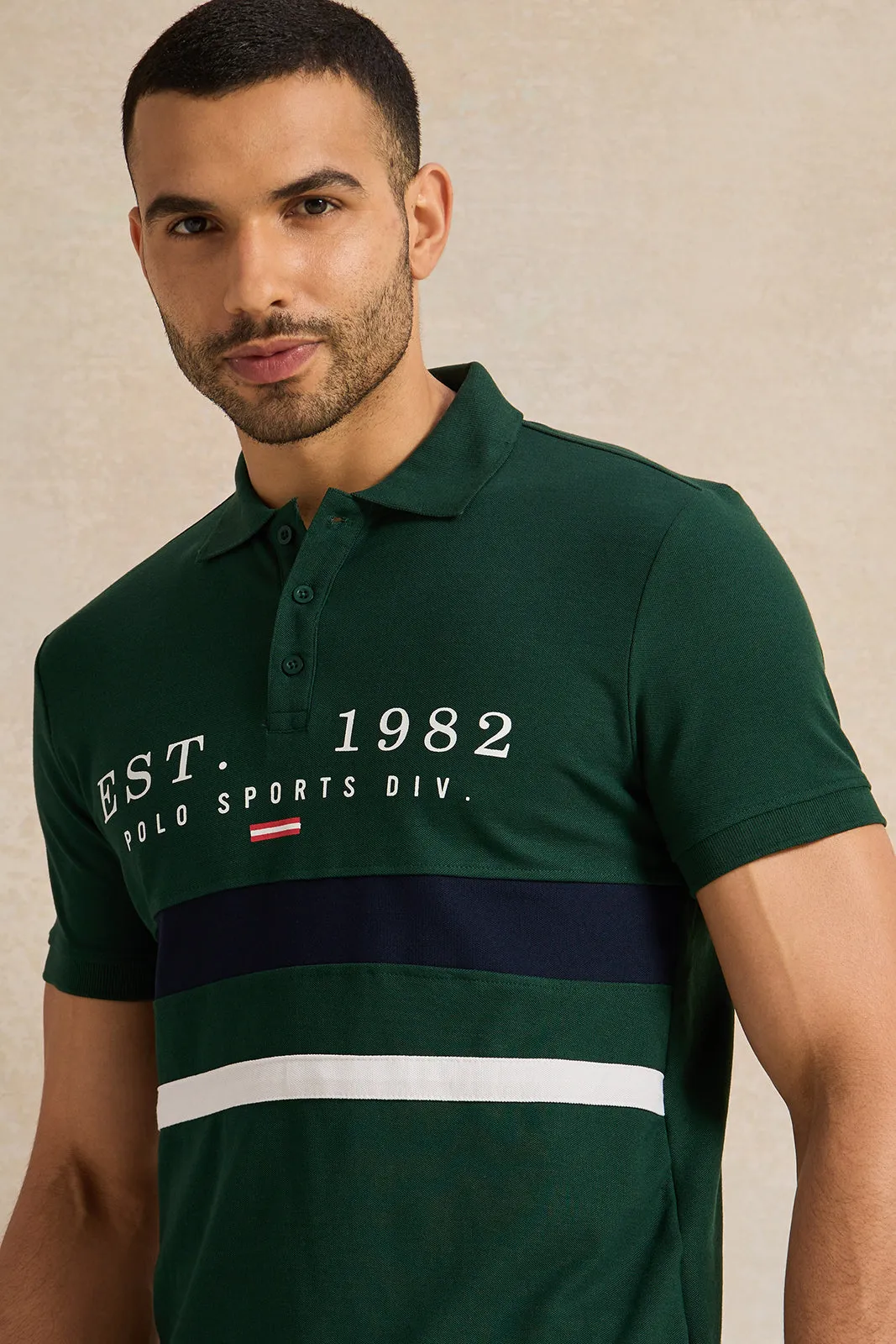 Men Green Casual Polo T-shirt sold by Redtag product image thumbnail 4