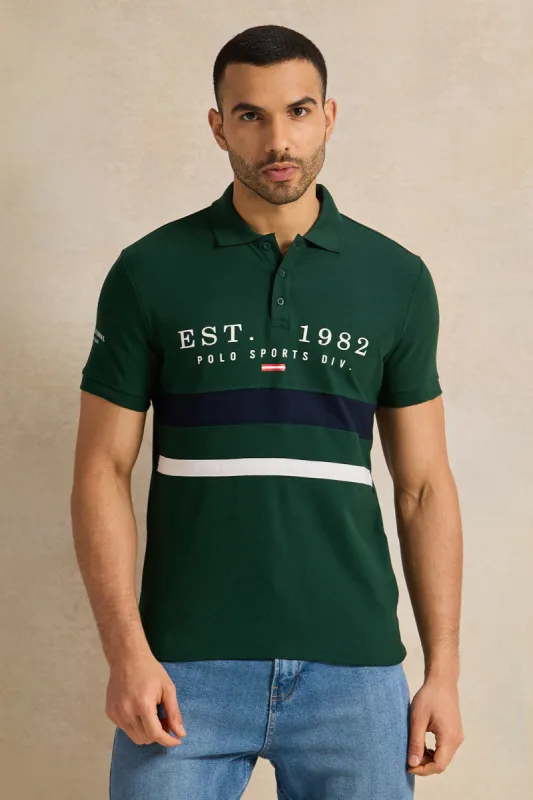 Men Green Casual Polo T-shirt sold by Redtag