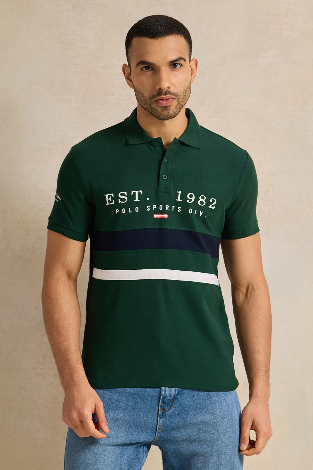 Men Green Casual Polo T-shirt sold by Redtag