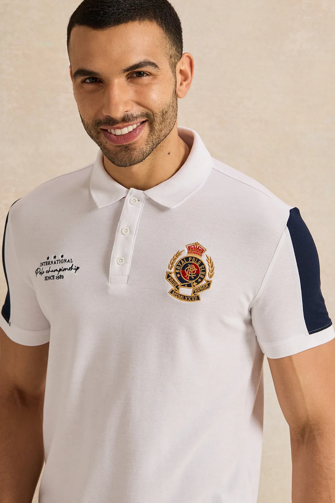 Men White Casual Polo T-shirt sold by Redtag product image thumbnail 4