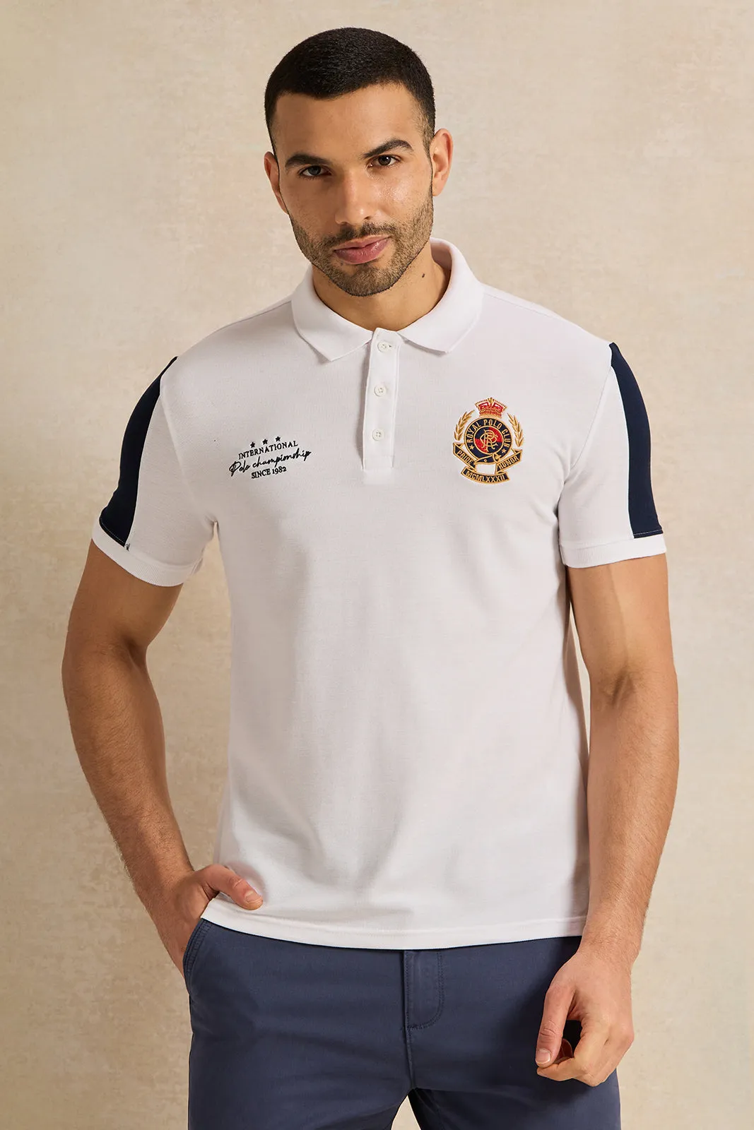 Men White Casual Polo T-shirt sold by Redtag