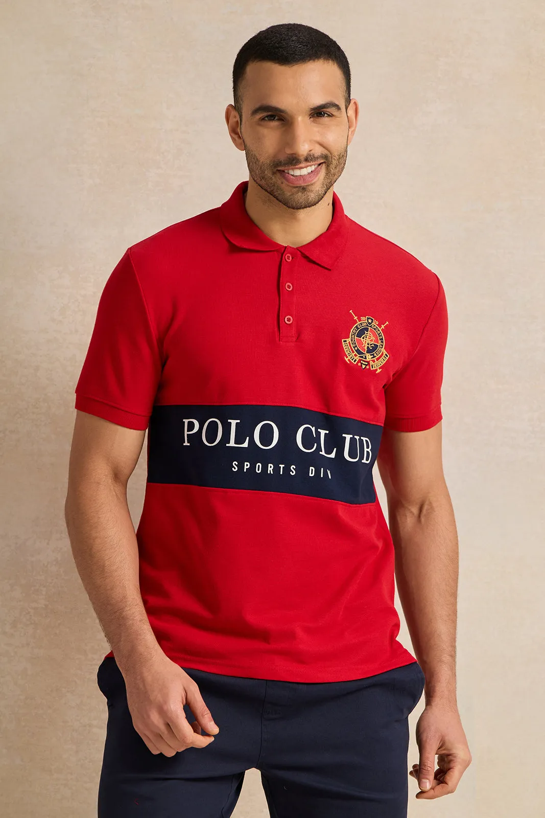 Men Red Casual Polo T-shirt sold by Redtag