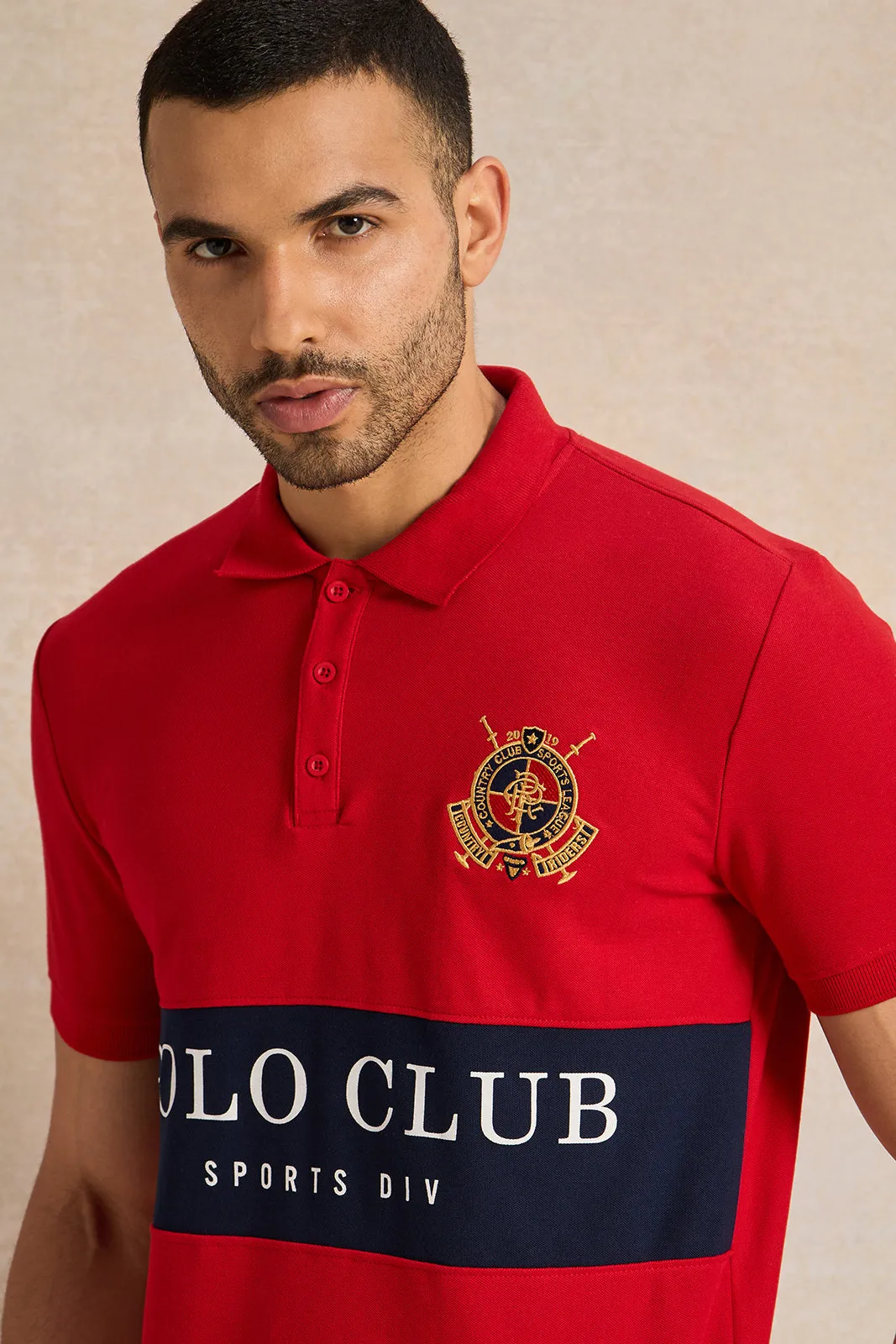 Men Red Casual Polo T-shirt sold by Redtag product image thumbnail 4