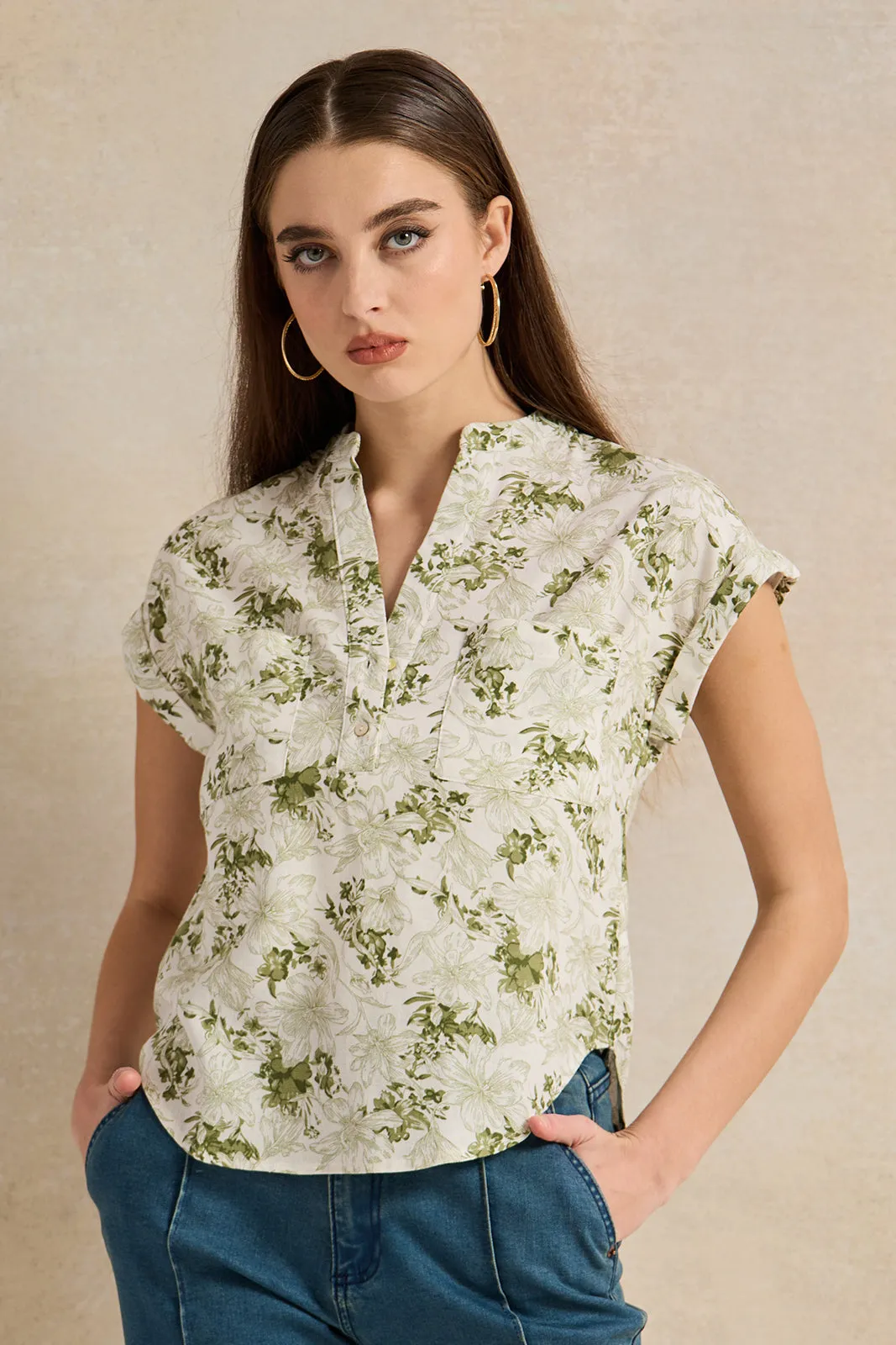 Women Green Floral Print Top sold by Redtag