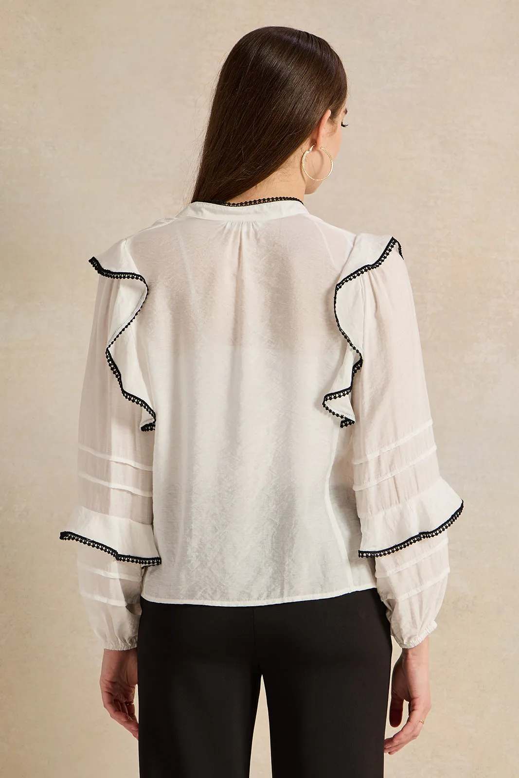 Women Ivory Contrast Edge Ruffle Blouse sold by Redtag product image thumbnail 3