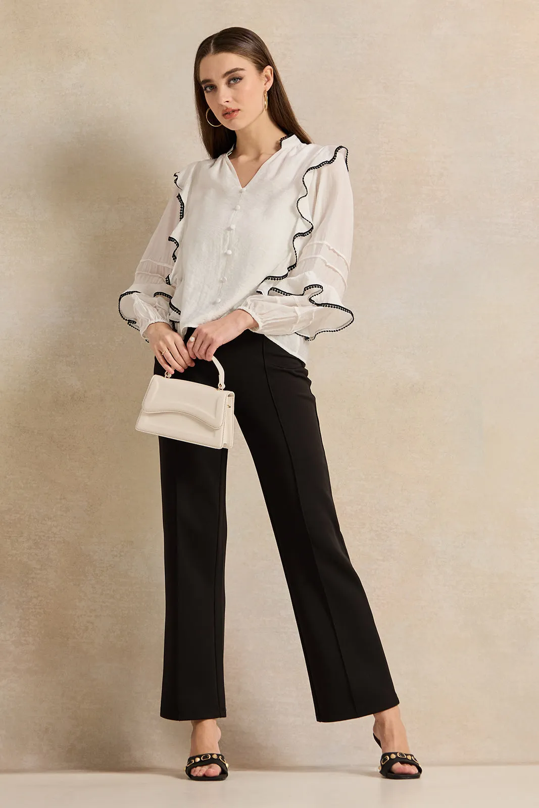 Women Ivory Contrast Edge Ruffle Blouse sold by Redtag product image thumbnail 2