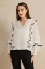 Women Ivory Contrast Edge Ruffle Blouse sold by Redtag