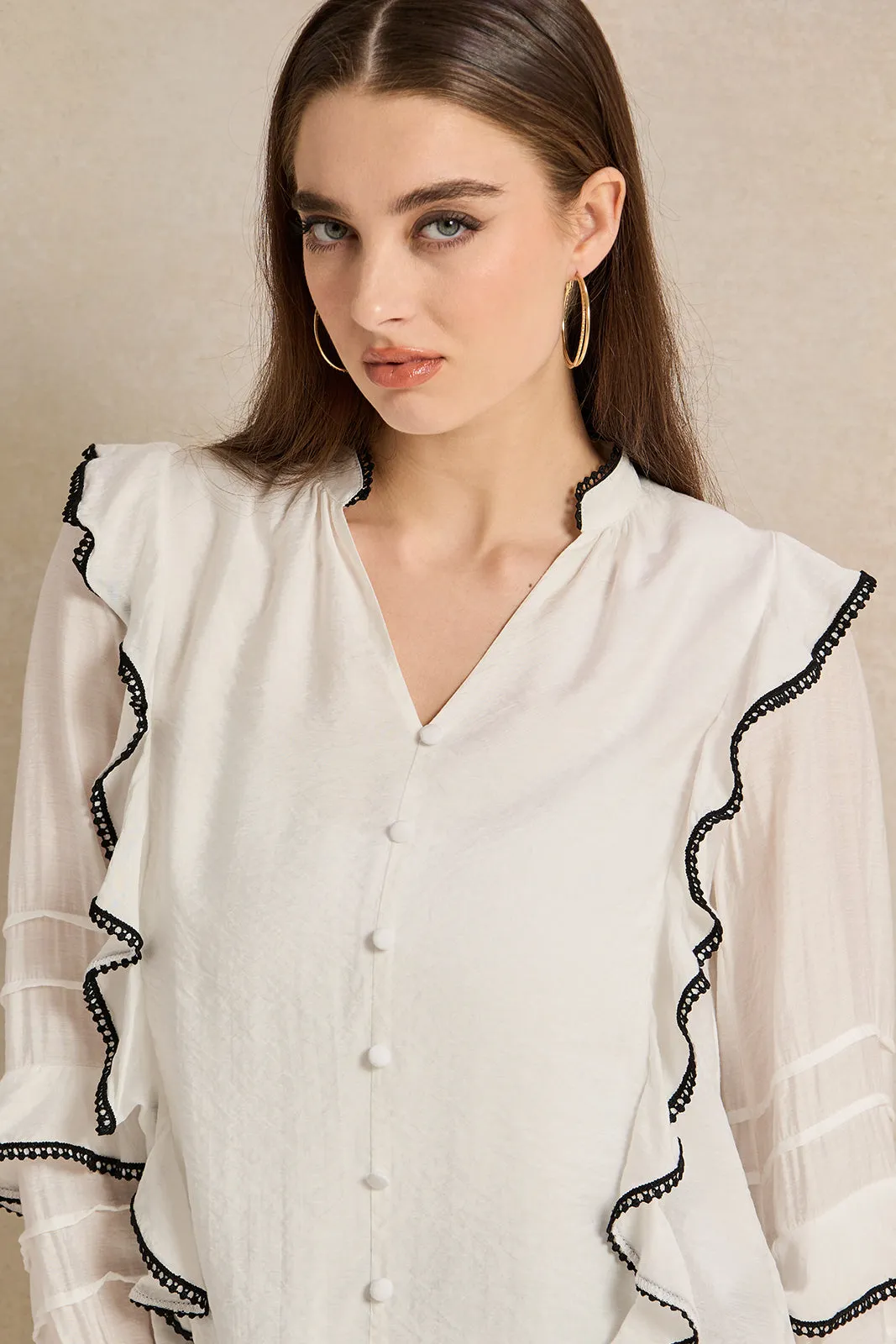 Women Ivory Contrast Edge Ruffle Blouse sold by Redtag product image thumbnail 4