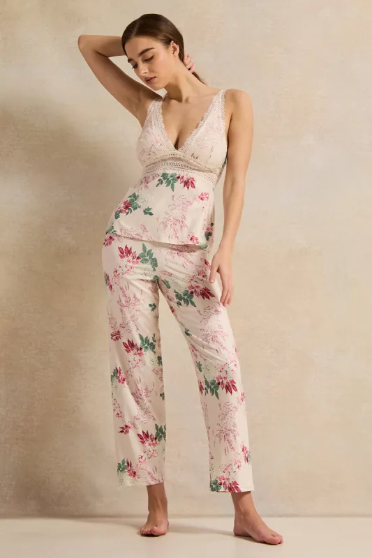 Women Beige Printed Long Pants Cami Set (2 Piece) sold by Redtag