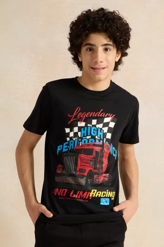 Senior Boys Black Printed T-shirt sold by Redtag