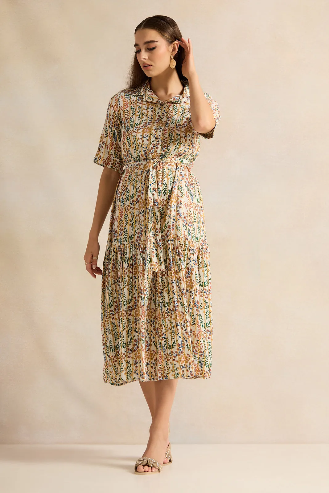 Women Multicolour Printed Collared Dress sold by Redtag