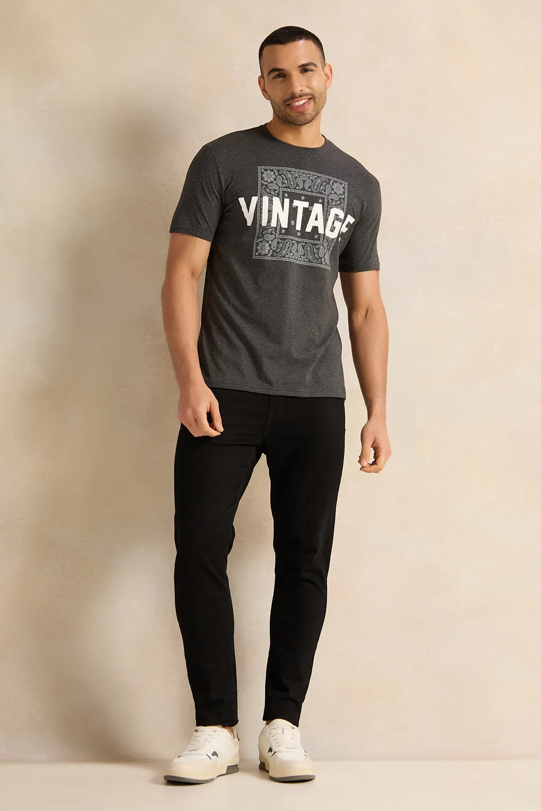 Men Charcoal Graphic T-Shirt sold by Redtag product image thumbnail 2