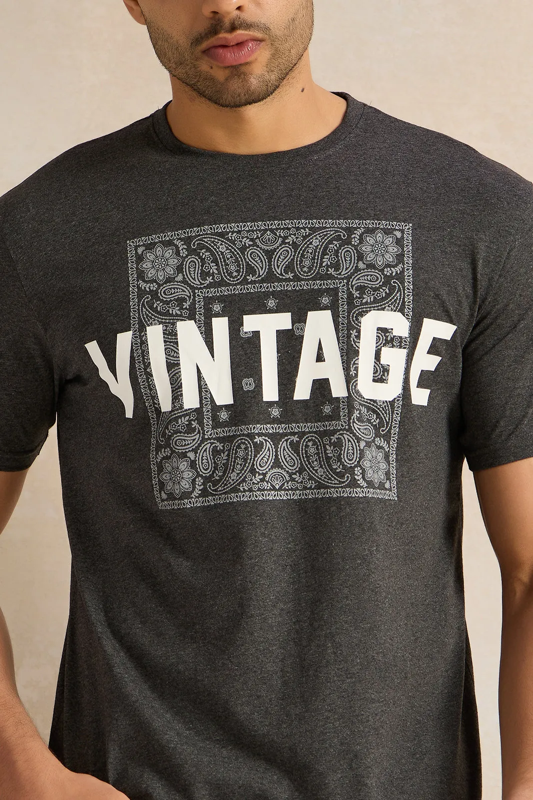 Men Charcoal Graphic T-Shirt sold by Redtag product image thumbnail 4