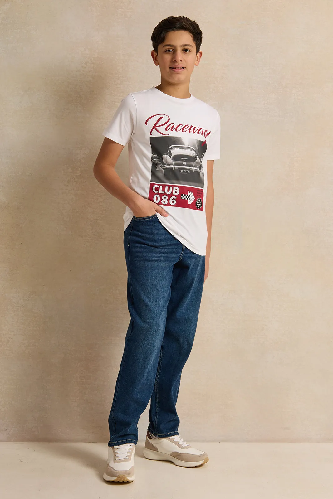 Senior Boys White Raceway Club T-Shirt sold by Redtag product image thumbnail 2