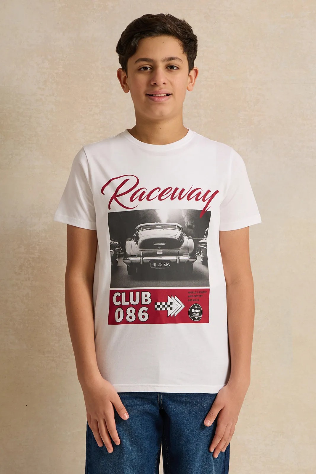 Senior Boys White Raceway Club T-Shirt sold by Redtag