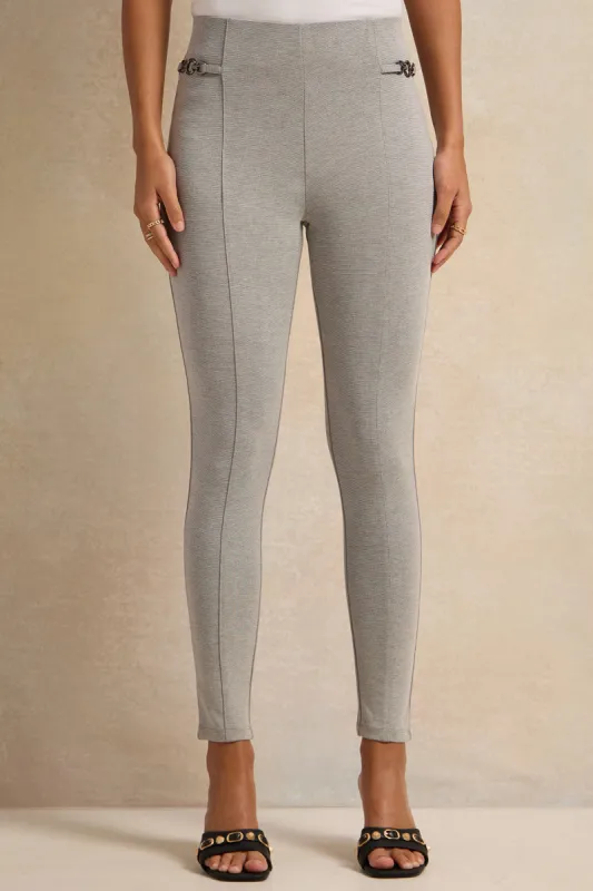 Women Grey Side Detailed Chain Leggings sold by Redtag
