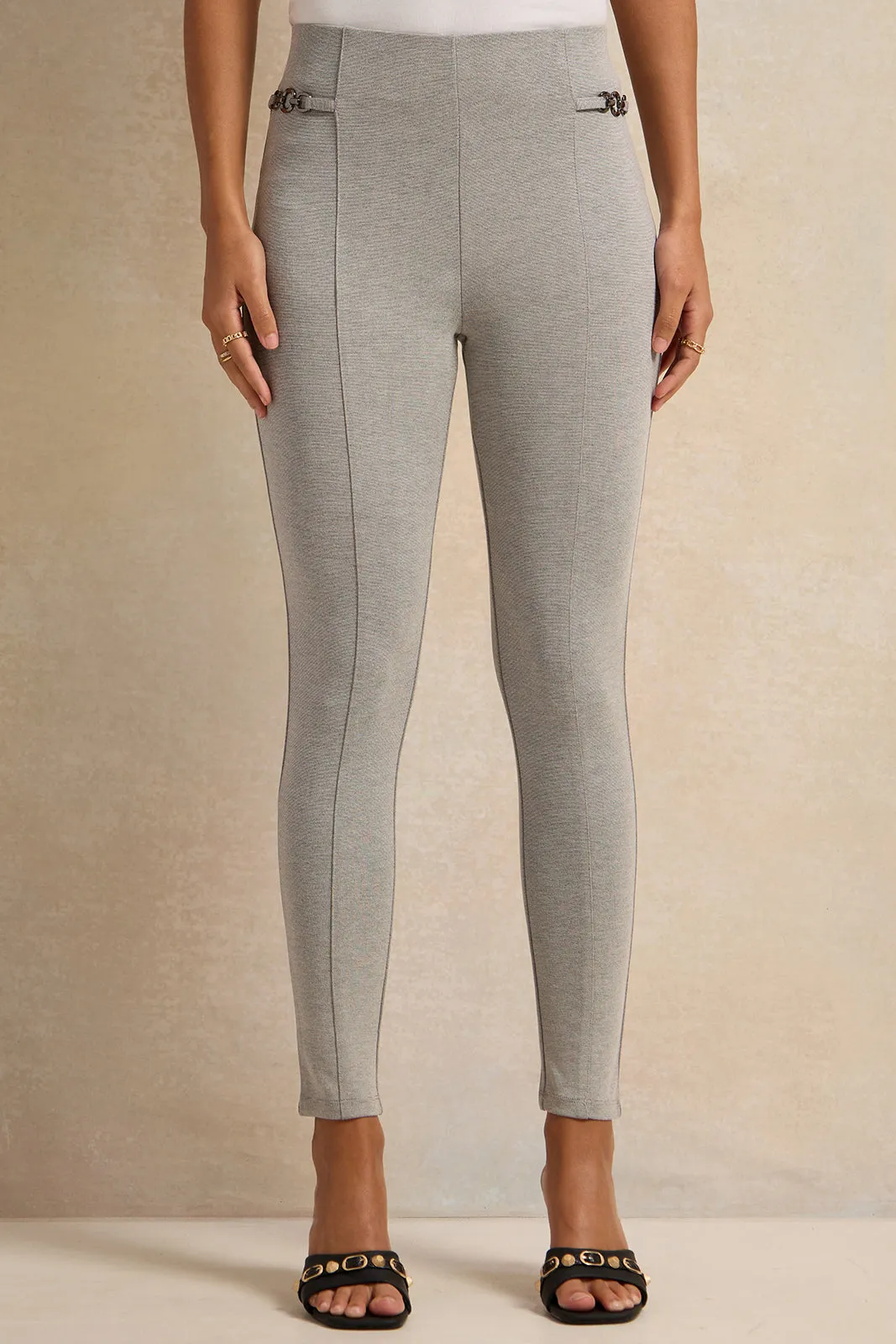 Women Grey Side Detailed Chain Leggings sold by Redtag