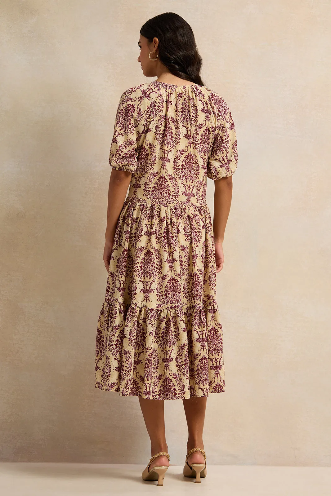 Women Beige Printed Tiered Dress sold by Redtag product image thumbnail 3