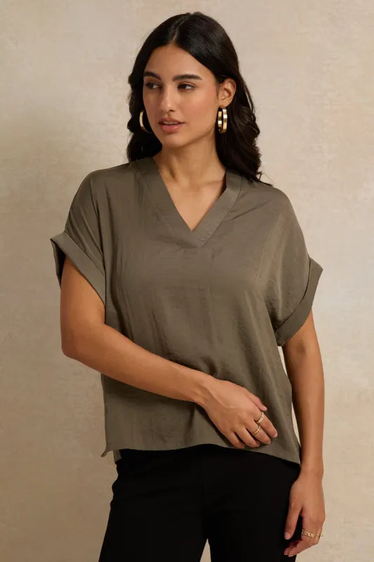 Women Charcoal V Neck Top sold by Redtag