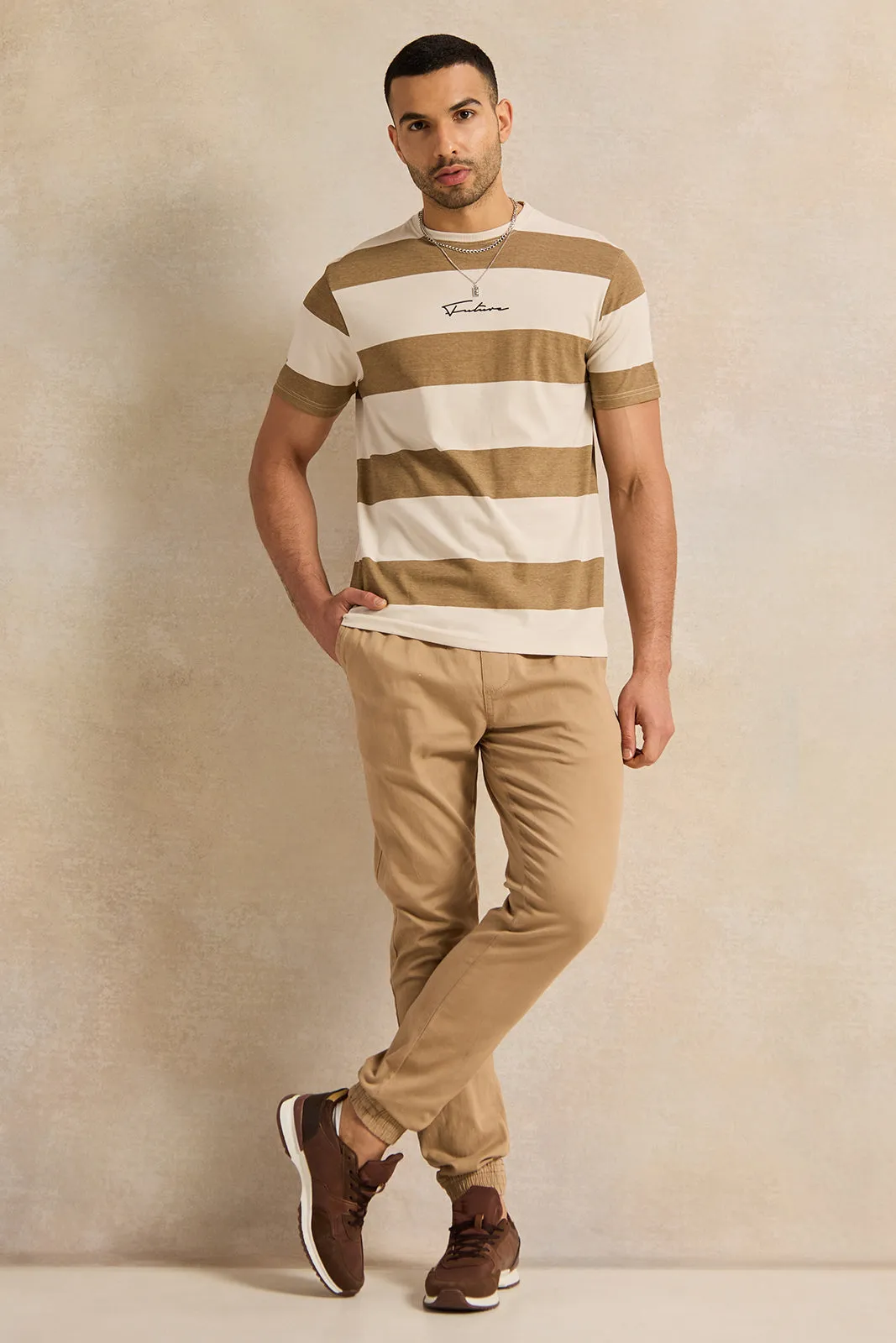 Men Beige Solid Joggers sold by Redtag product image thumbnail 2