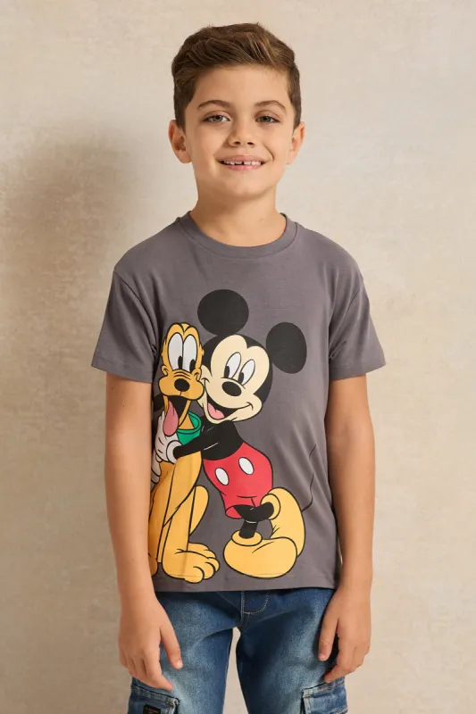 Boys Charcoal Mickey Character Printed T-shirt sold by Redtag