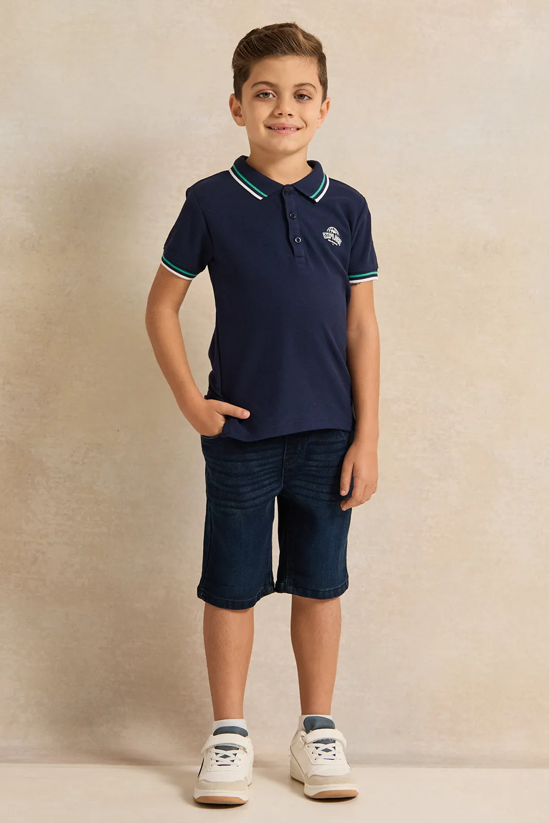 Boys Navy Polo T-Shirt sold by Redtag product image thumbnail 2