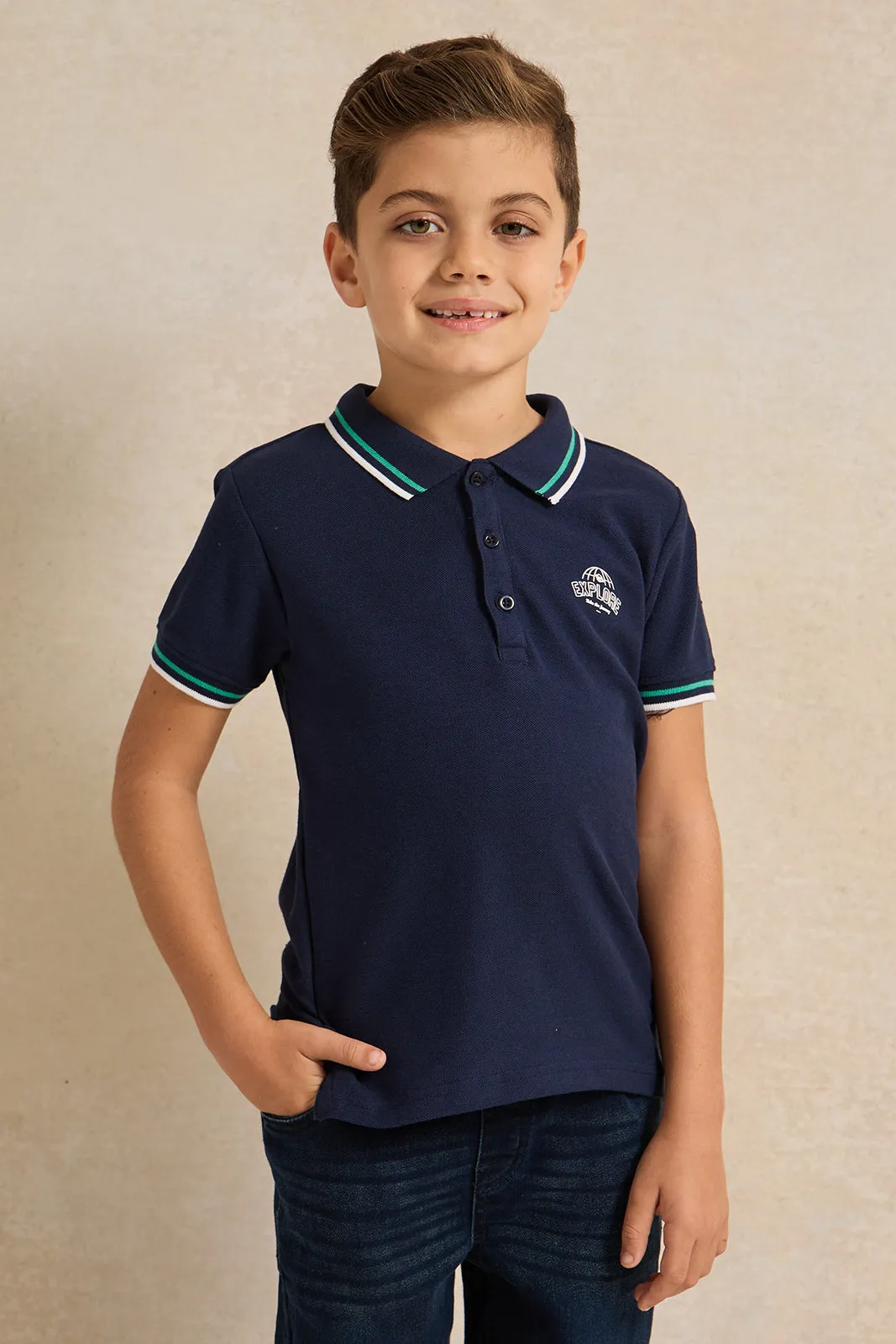 Boys Navy Polo T-Shirt sold by Redtag