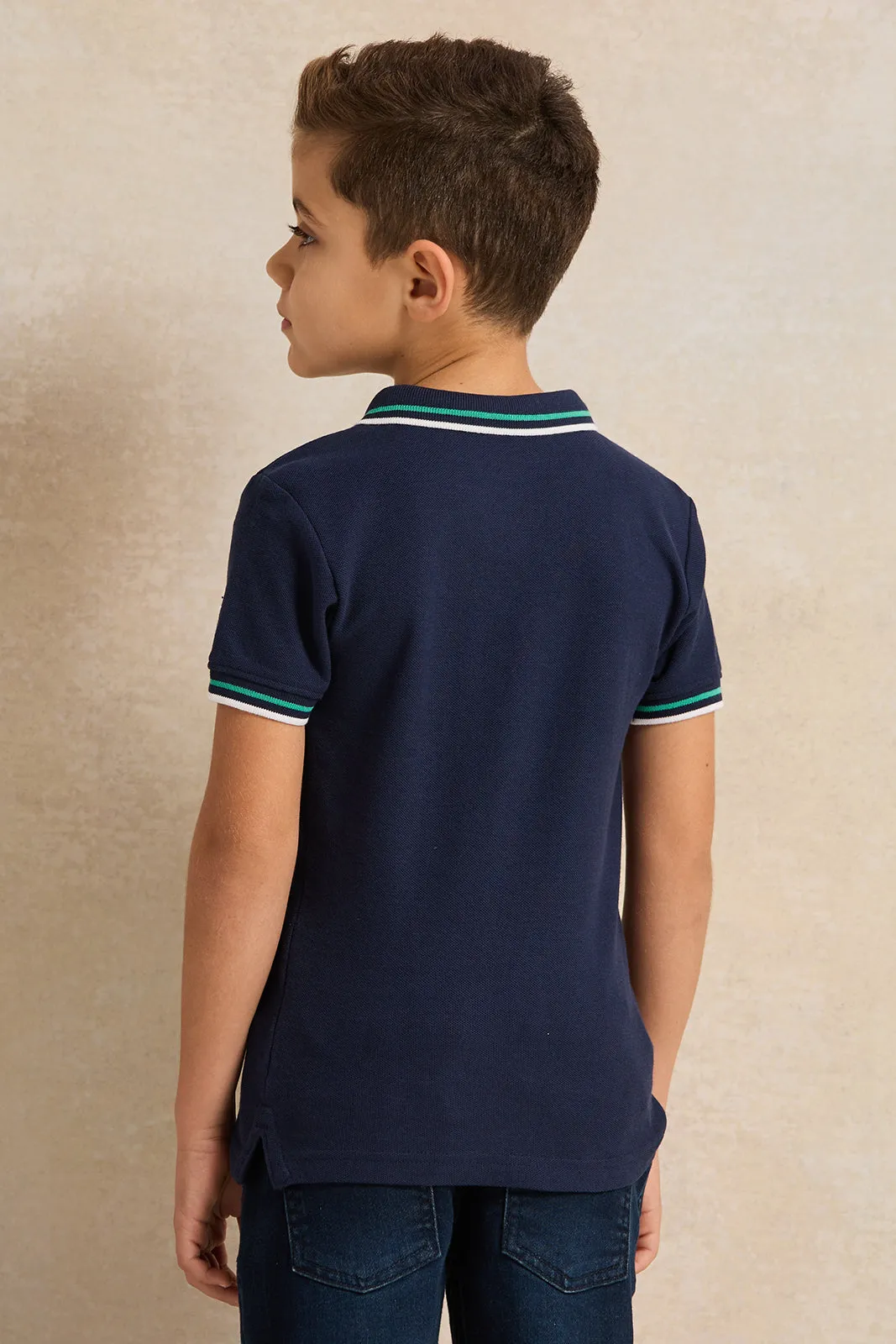Boys Navy Polo T-Shirt sold by Redtag product image thumbnail 3