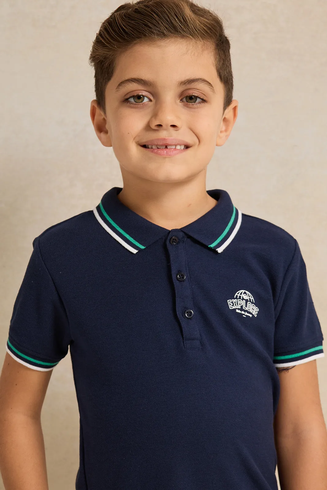 Boys Navy Polo T-Shirt sold by Redtag product image thumbnail 4
