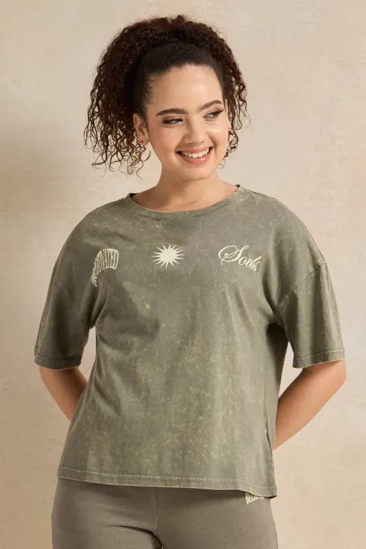 Women Green Printed Active T-Shirt sold by Redtag