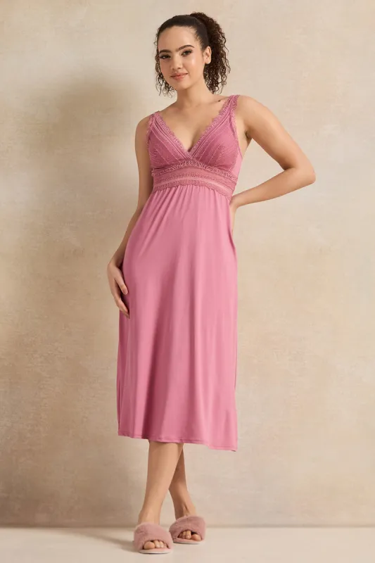 Women Pink Padded Long Chemise sold by Redtag