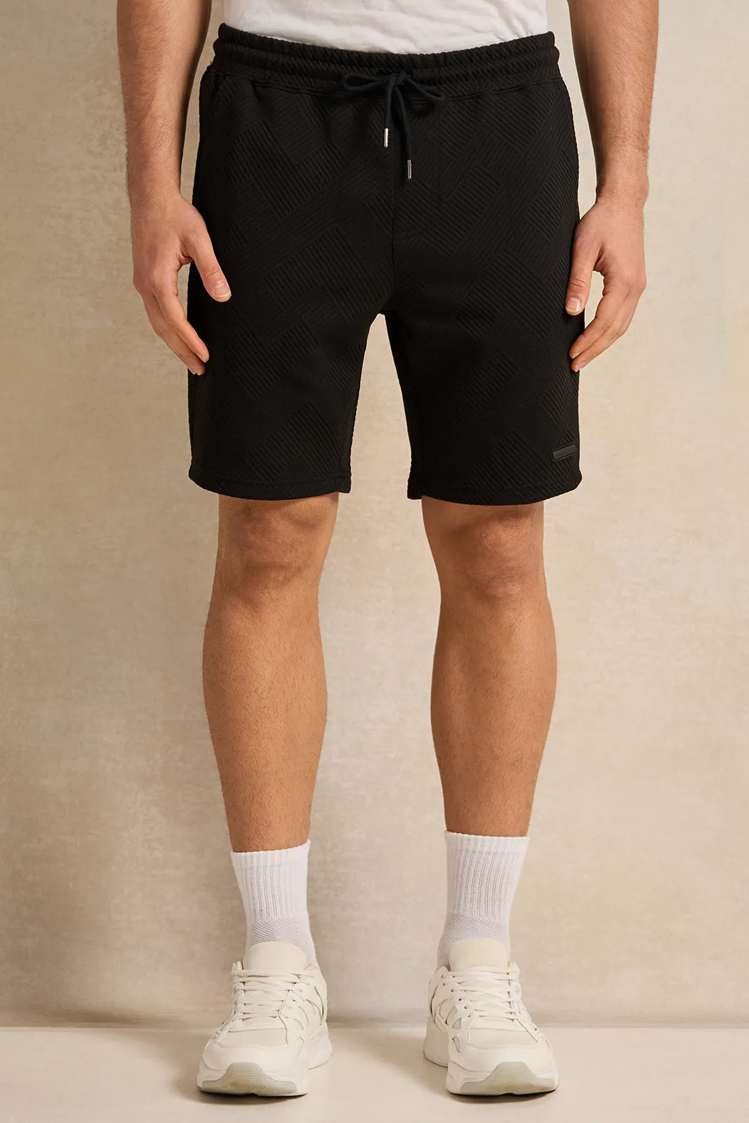 Men Black Jacquard Active Shorts sold by Redtag