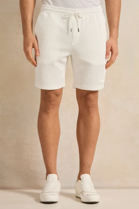 Men White Jacquard Active Shorts sold by Redtag
