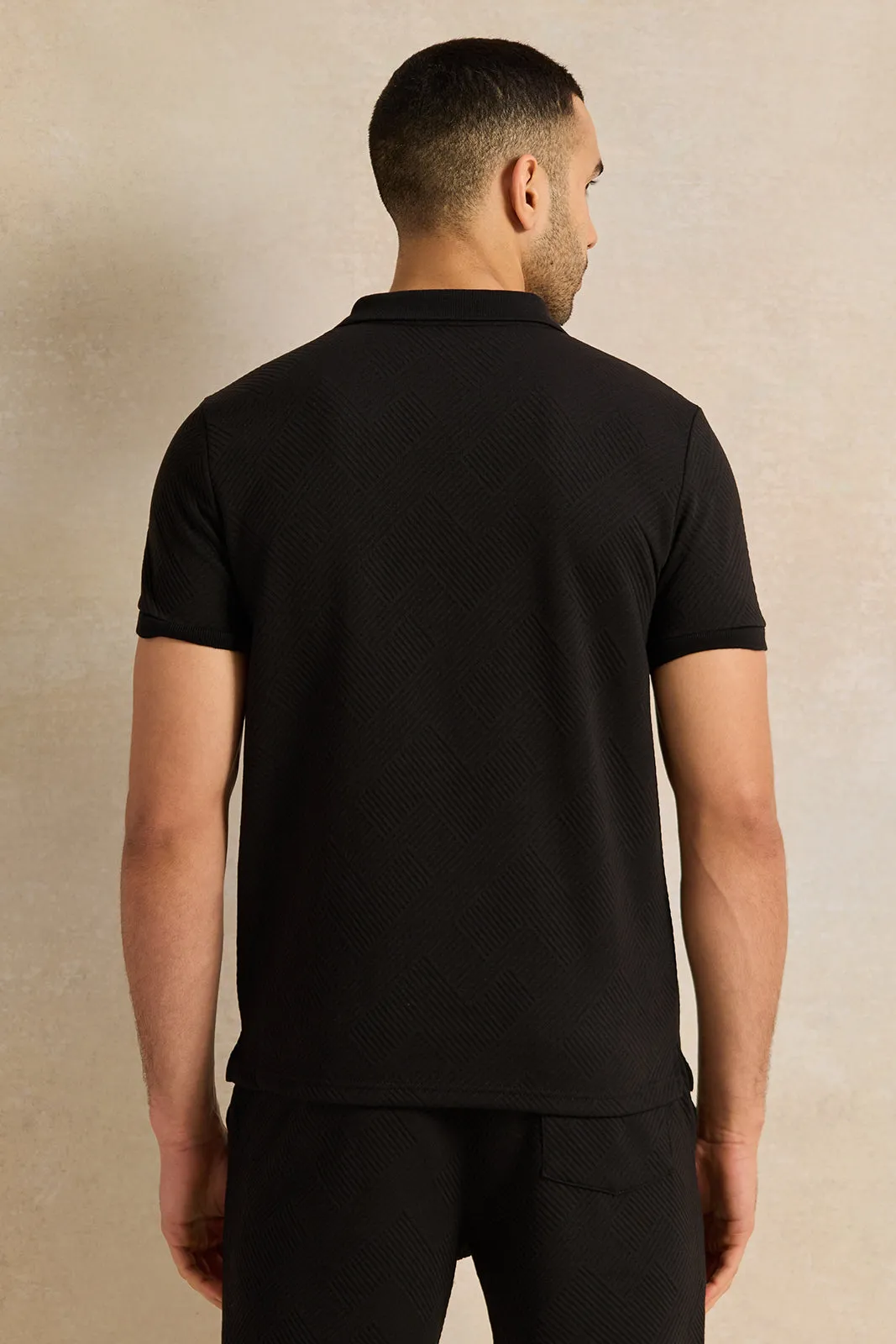 Men Black Jacquard Polo Shirt sold by Redtag product image thumbnail 3