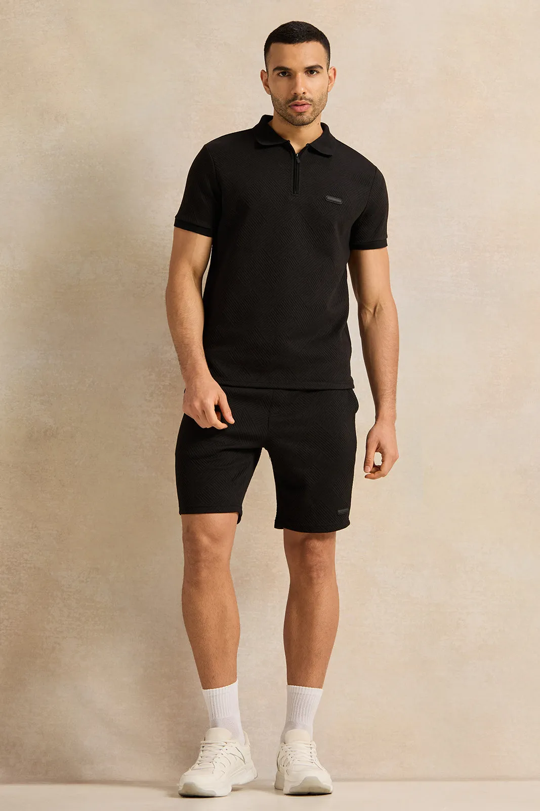 Men Black Jacquard Polo Shirt sold by Redtag product image thumbnail 2