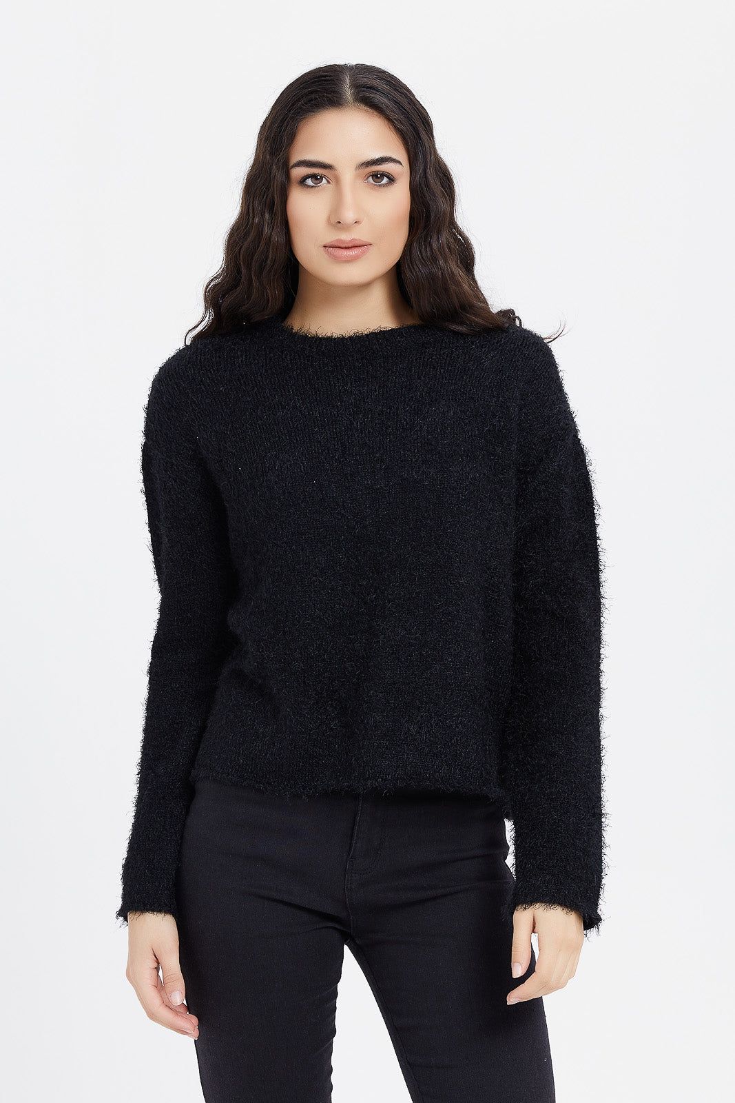Women Black Fluffy Pullover sold by Redtag
