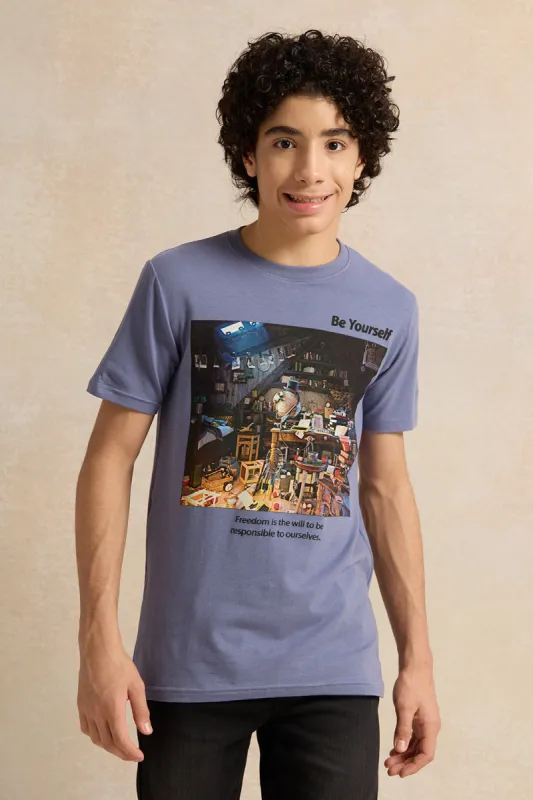 Senior Boys Purple Gaming Room T-shirt sold by Redtag