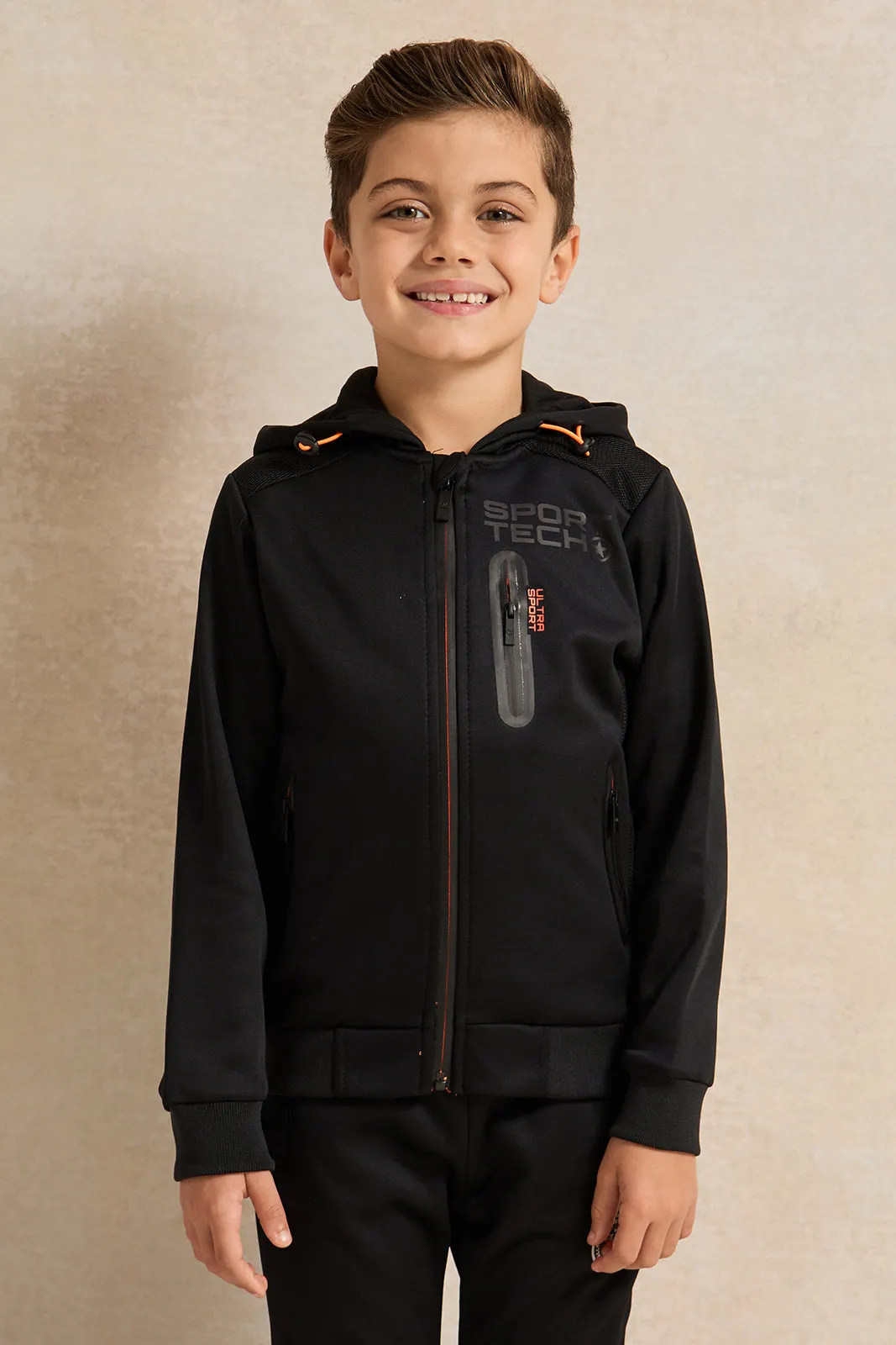 Boys Black Hooded Zip-Through Jogging Set (2 Piece) sold by Redtag product image thumbnail 2